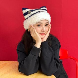 正品 Tart Tart 24秋冬新款手钩系列 针织方帽 藏青白/新年限定色