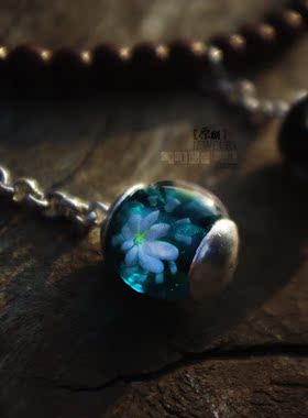 原创设计小叶紫檀木珠花琉璃项链