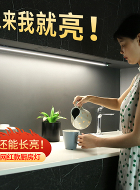 220V橱柜灯led柜底灯人体智能感应厨房衣柜鞋柜展示柜感应长灯条