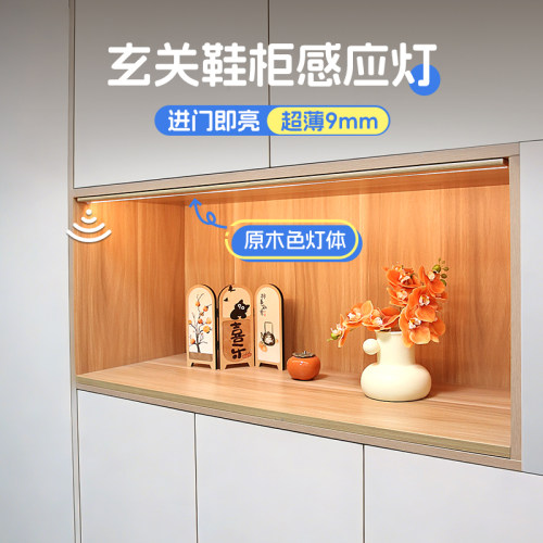 原木奶油风玄关鞋柜进门感应灯