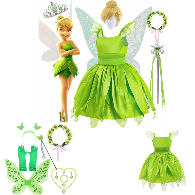 儿童万圣节演出服装女童花仙子绿精灵裙子小叮当tinkerbell连衣裙