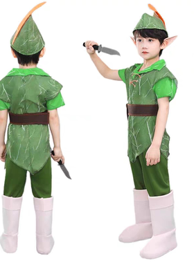 小飞侠Peter Pan万圣节演出服绿色小精灵儿童男女演出服校园服