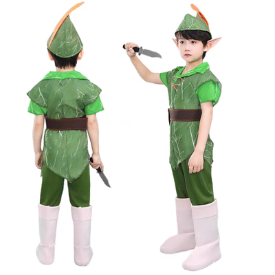 小飞侠Peter Pan万圣节演出服绿色小精灵儿童男女演出服校园服