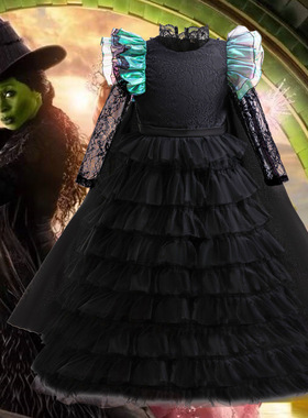 wicked魔法坏女巫电影周边同款Elphaba格林达黑色蕾丝公主连衣裙