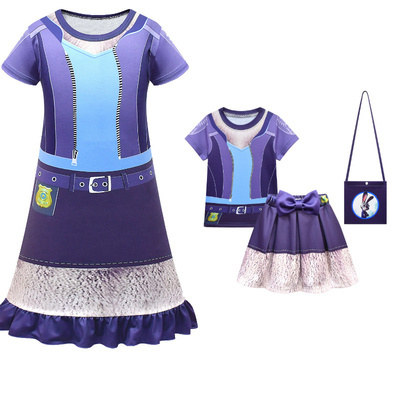 儿童套装Zootopia 疯狂动物城2女童夏季短袖百褶裙包包三件套