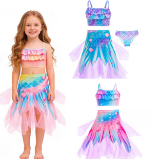 儿童美人鱼公主裙游泳衣swimming suit for kids比基尼套装girls