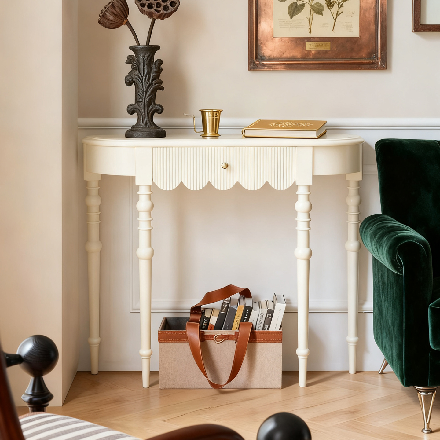 玄关桌子复古欧式半圆形玄关台象牙白色雕花边桌客厅实木装饰柜