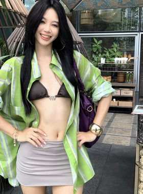 分体比基尼泳衣女四件套海岛度假