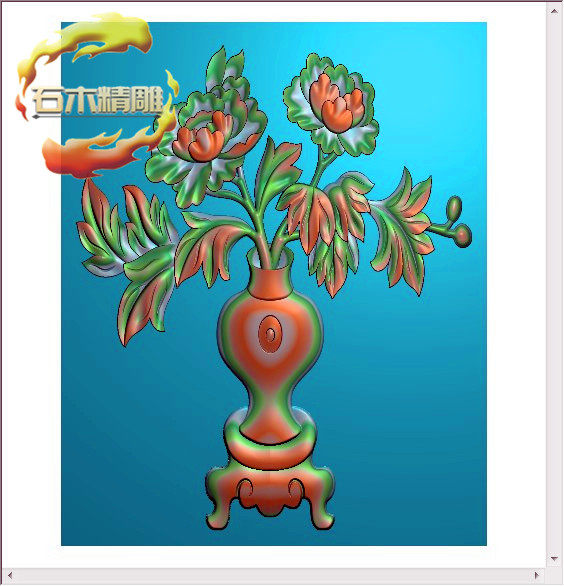 新款墓碑碑板5-078 牡丹花瓶石碑雕刻图边板栏板精雕图灰度浮雕图