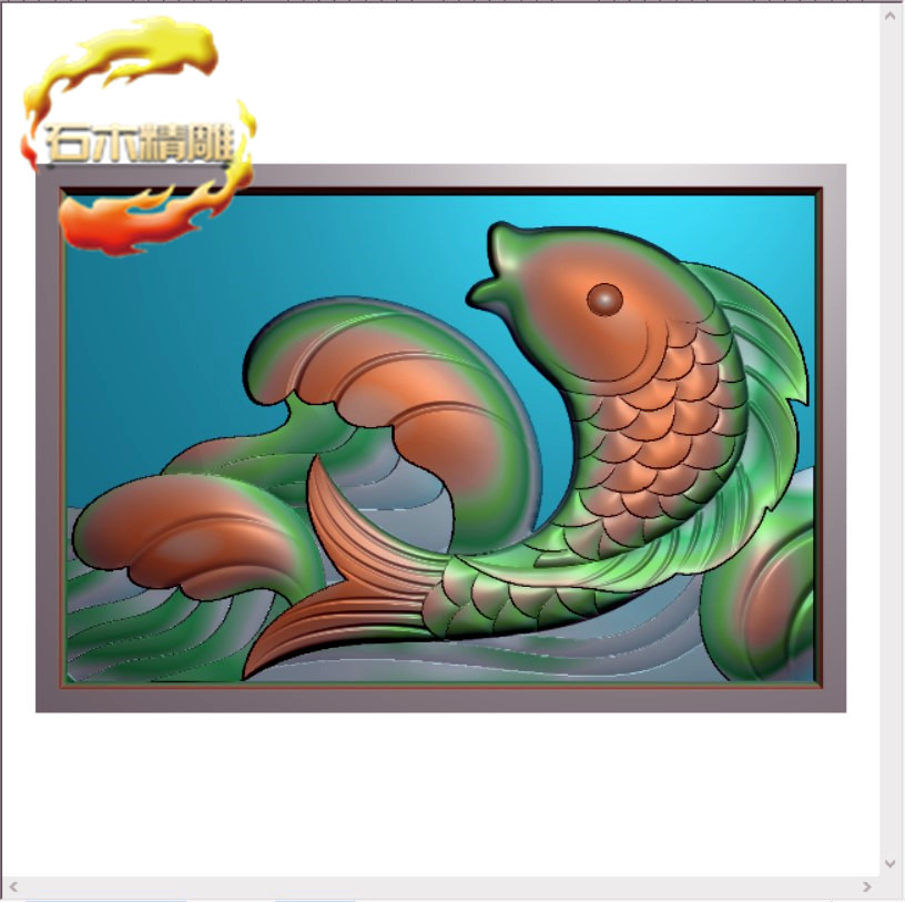 新墓碑碑板192 波浪鲤鱼栏板护栏石材电脑雕刻图精雕图灰度浮雕图