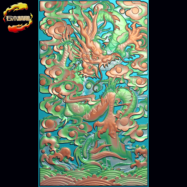 祥云龙门板精雕图浮雕图灰度图 石雕栏板木雕图lf025