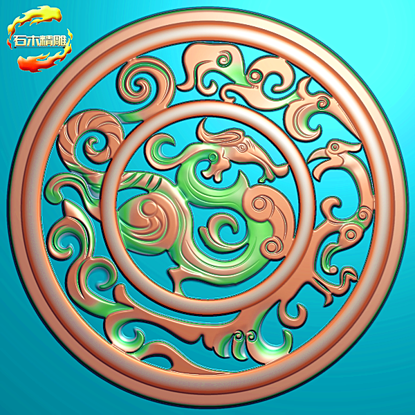 精雕图圆形挂件 草龙草凤镂空浮雕图灰度图石雕木雕电脑雕刻图30
