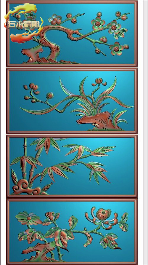 新款墓碑碑板5-112 梅兰竹菊护栏板石材电脑雕刻精雕图灰度浮雕图