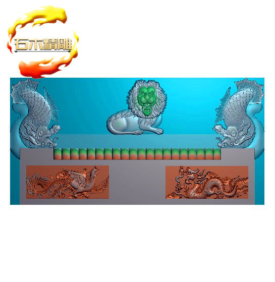 新款墓碑帽子046 精雕图灰度浮雕图 龙凤狮子顶子碑头石碑雕刻图 - 实物图