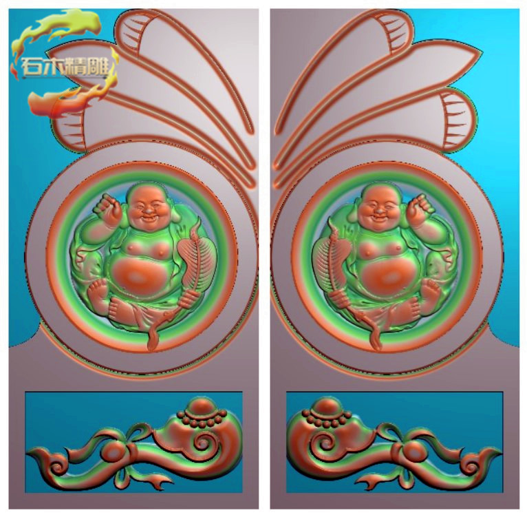 新款墓碑抱鼓208 罗汉如意寸鼓碑板石碑精雕图灰度浮雕图石材雕刻