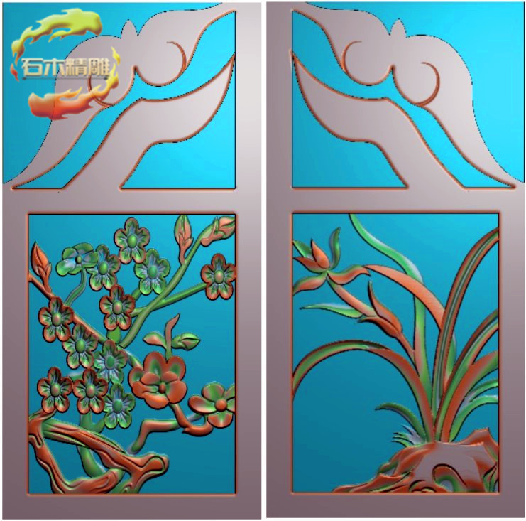 新款墓碑抱鼓200 梅花兰花寸鼓碑板石碑精雕图灰度浮雕图石材雕刻