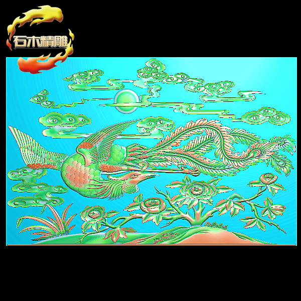 牡丹花精雕图灰度图浮雕图 凤凰牡丹石雕木雕电脑雕刻图-131