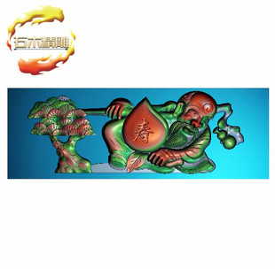 新款墓碑石材8-038 松树寿仙边板栏板精雕图灰度浮雕图石材雕刻图