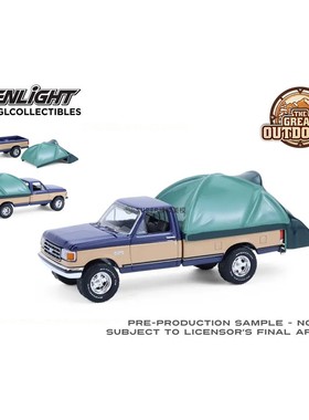 绿光 1:64 1987福特F-150XLT Lariat 深蓝棕褐带卡车床帐篷38080D