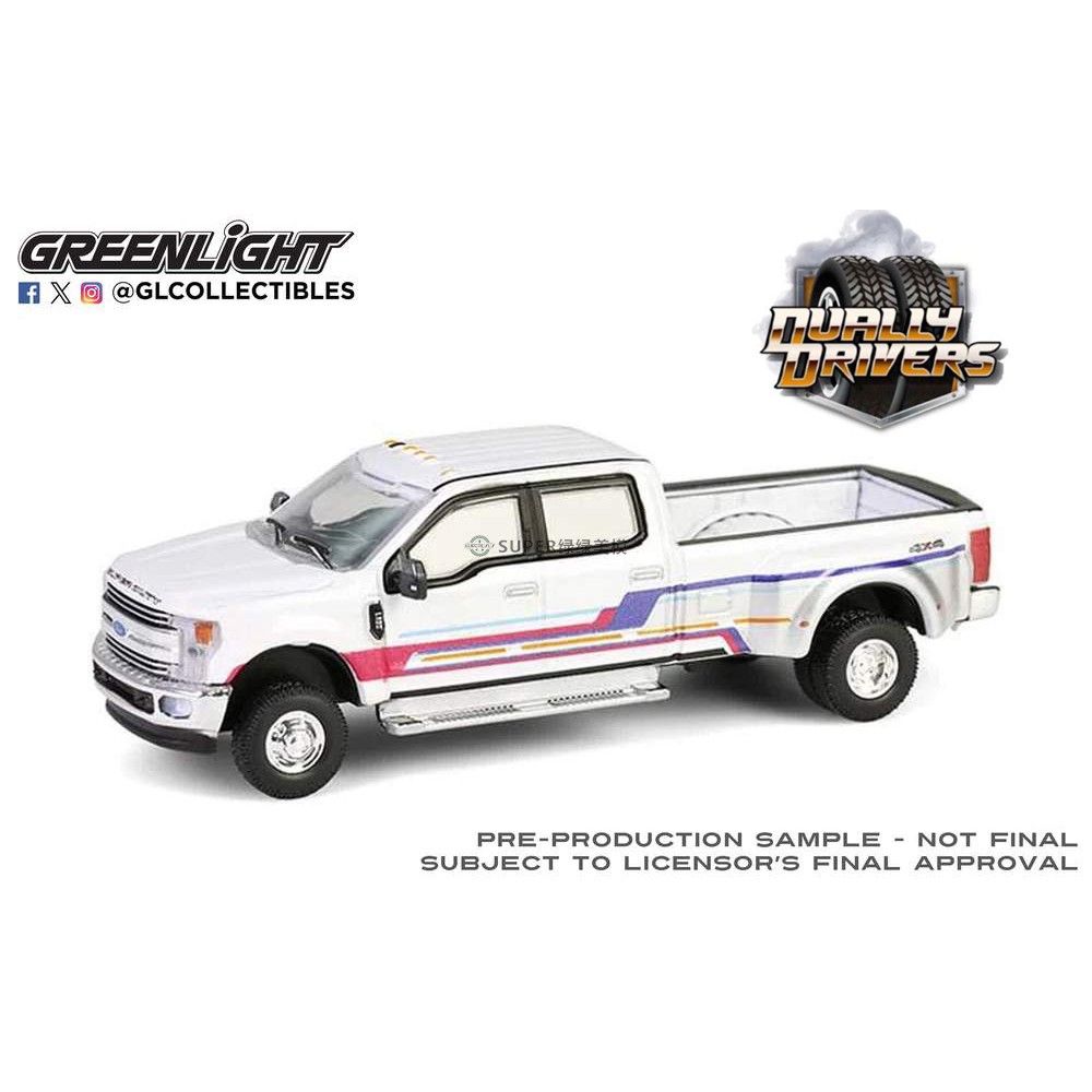 绿光 1:64 2019 福特F-350豪华版双后轮皮卡 白色定制条纹 46160D
