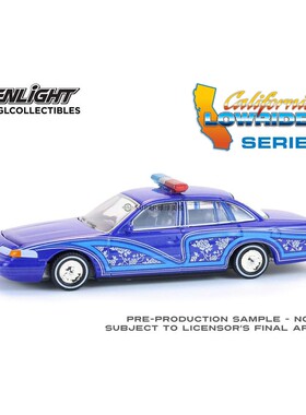 绿光 1:64 1992 福特维多利亚皇冠 Lowrider蓝色配警示灯条63080F