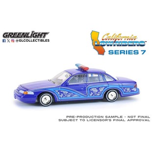 绿光 1:64 1992 福特维多利亚皇冠 Lowrider蓝色配警示灯条63080F