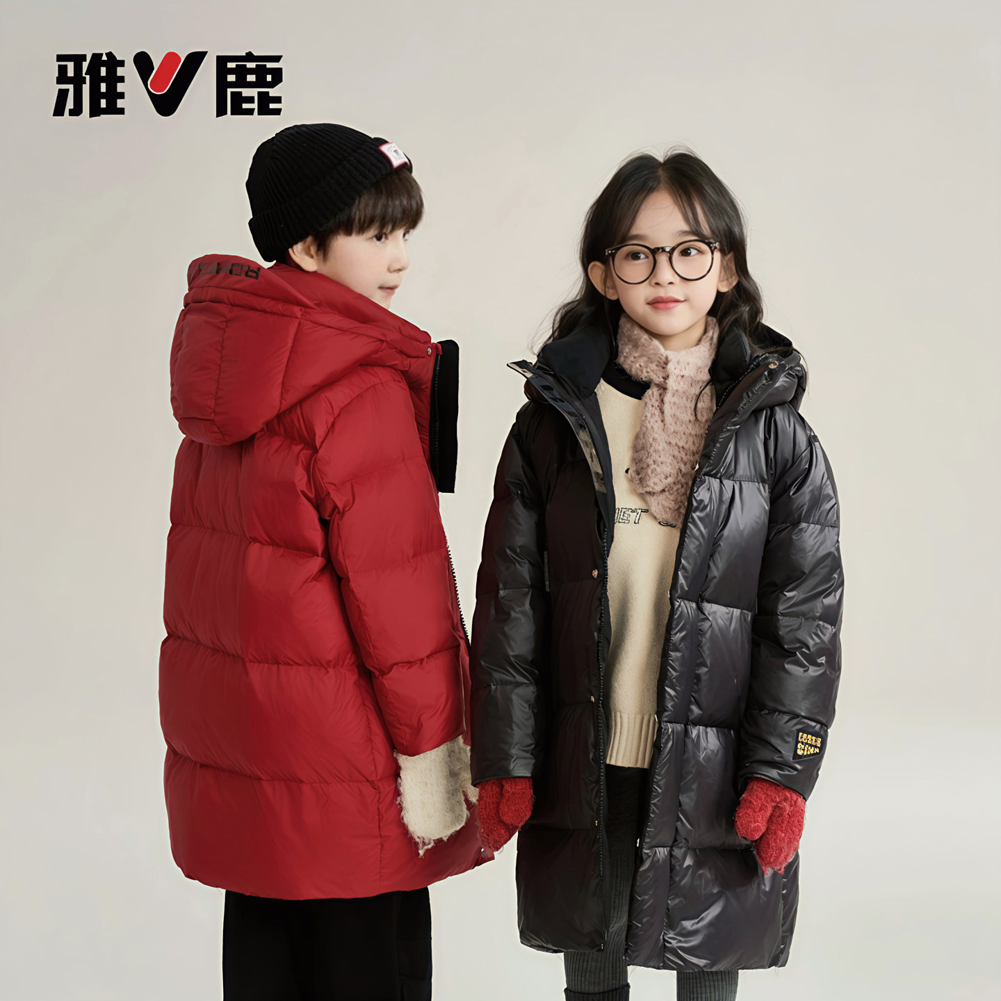 雅鹿儿童羽绒服男童加厚中长款过膝2025新款白鸭绒中大童女童外套