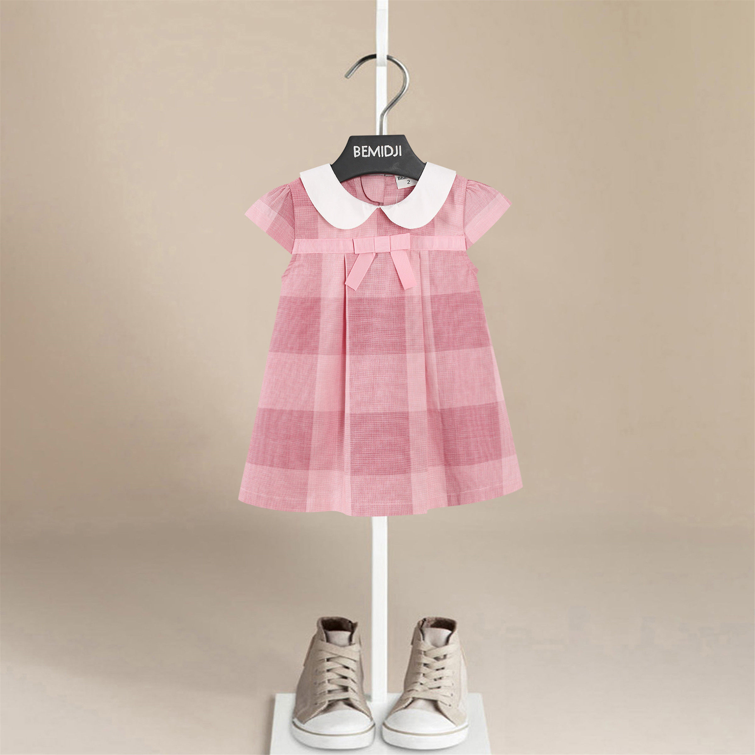伯米吉夏装宝宝粉色公主裙甜美学院风女童连衣裙儿童格子裙子纯棉,童装/婴儿装/亲子装,连衣裙,淘宝优惠券,粉丝福利购,淘宝优惠卷