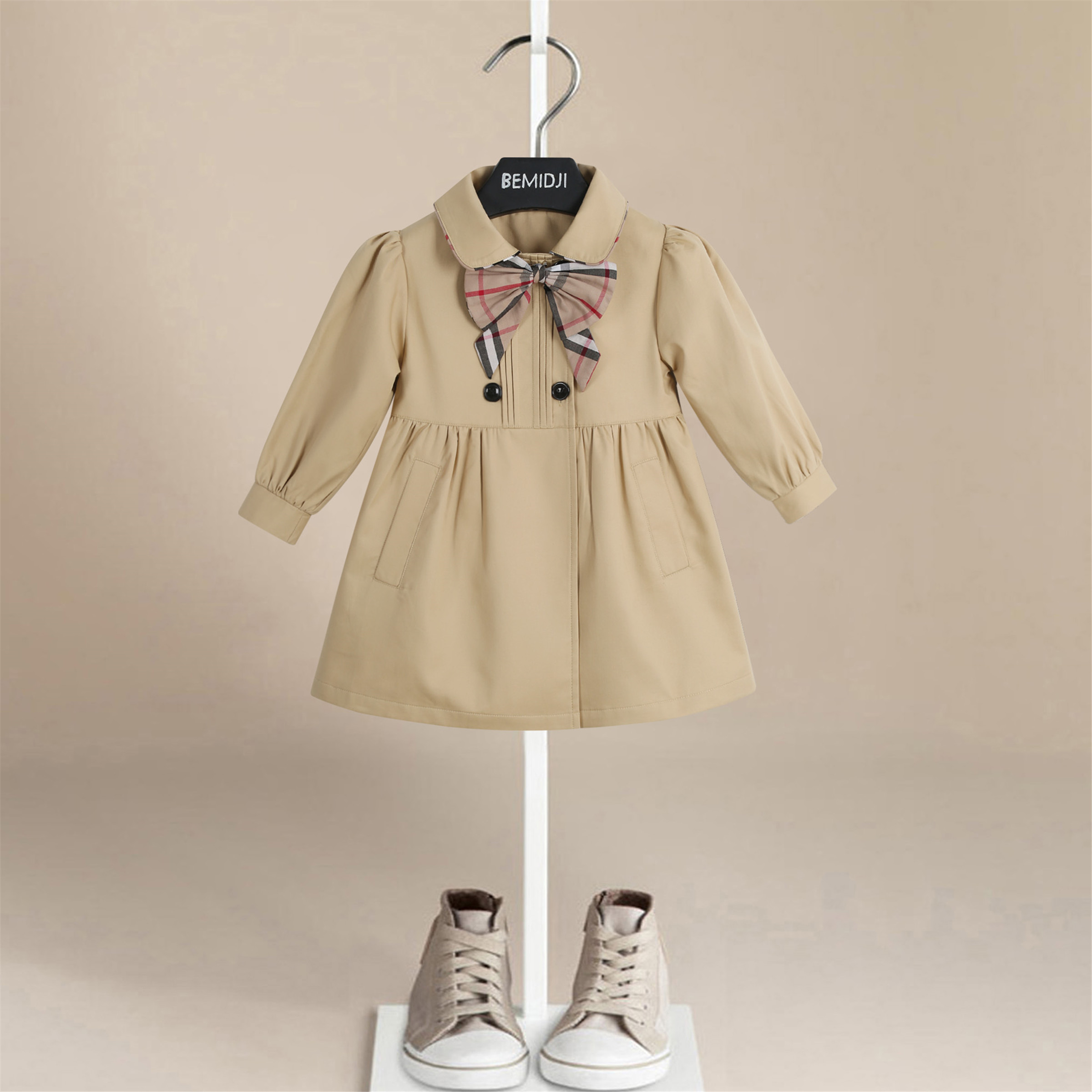 女童春秋装英伦风中长款风衣