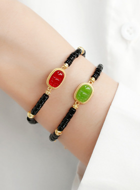 人造和田玉招财玉貔貅黑色手链时尚潮流风聚财小吞金兽饰品