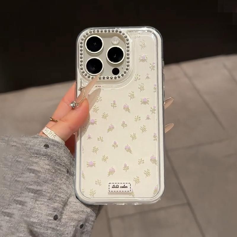 白色碎花镜头闪钻苹果16手机壳iphone15promax新款2025网红爆款女16Pro独特超好看13高级感14p防摔保护套外壳