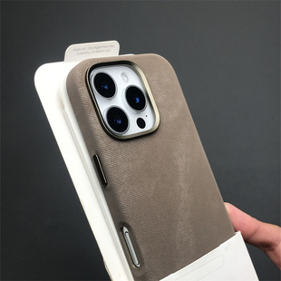 ins美拉德棕法兰绒适用iPhone15pro苹果17手机壳16ProMax新款magsafe磁吸12男女13pro秋冬14绒布15plus防摔套