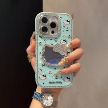 奶绿色镜子kt猫苹果16手机壳iphone15promax新款2025网红爆款女16Pro闪钻超好看13高级感14pm防摔保护套外壳
