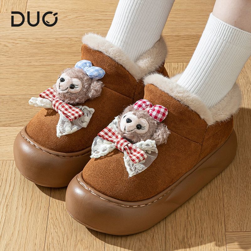 雪莉保暖棉鞋女秋冬季新款包跟居家厚底甜美可爱蝴蝶结小熊雪地靴