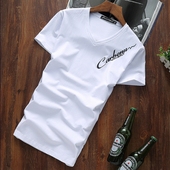 T恤男v领纯棉修身 白色短袖 韩版 潮流半袖 体恤上衣服 3件 男士 夏季