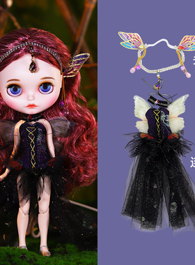 ICY DBS小布娃娃衣服黑色蝴蝶暗黑仙境连体裙19关节OB24娃衣