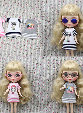 ICY DBS小布娃娃衣服新款条纹短袖T恤az唐果licca丽佳ob24衣服