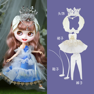 ICY 19关节体ob24娃衣 DBS小布娃娃衣服蓝白天鹅纱裙芭蕾套装