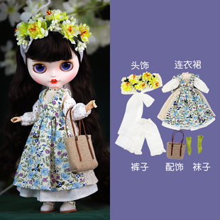 ICY 19关节体ob24娃衣 DBS小布娃娃衣服清新碎花多件套连衣裙套装
