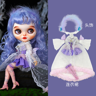 ICY 19关节体ob24娃衣 DBS小布娃娃衣服粉紫色披肩长摆长裙套装