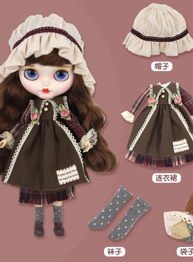 ICY DBS小布娃娃衣服复古田园女仆帽子套装19关节体OB24娃衣