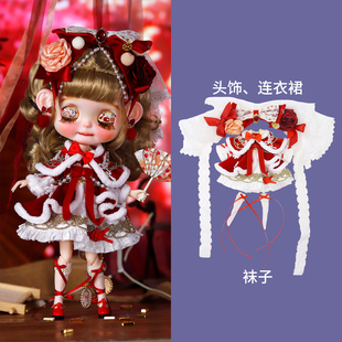 ICY DBS小布娃娃衣服新春新年喜庆缎绒套装裙azone19关节OB24娃衣