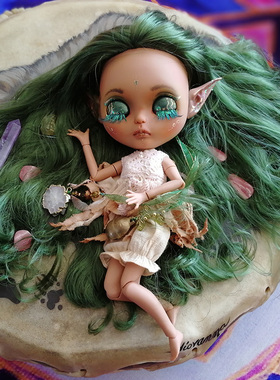 ICY DBS小布娃娃深绿色长发19关节体套装适合改妆可定制肤色