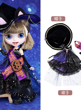 ICY DBS小布娃娃衣服万圣节黑色可爱五件套OB24丽佳azone娃衣