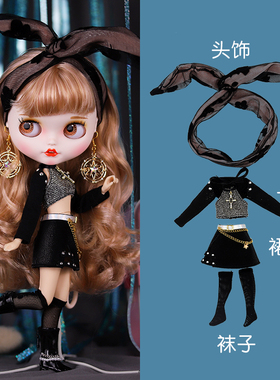 ICY DBS小布娃娃衣服黑色夜店风包臀裙耳环套装19关节ob24娃衣