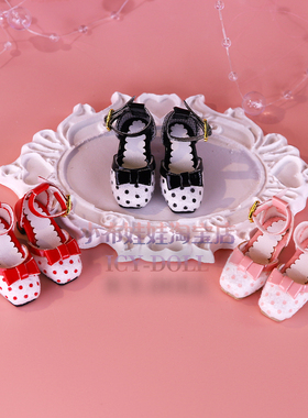 ICY DBS小布娃娃鞋子淑女波点蝴蝶粗跟高跟鞋ob2219关节体娃鞋