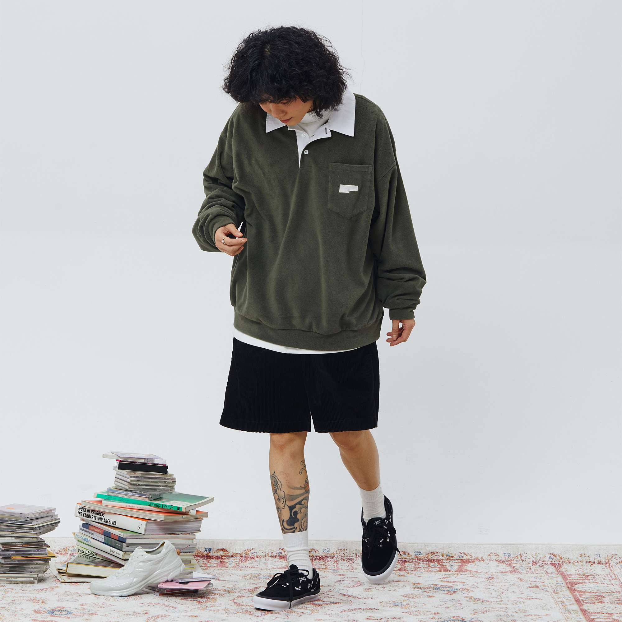 todaynowind 摇粒绒口袋刺绣长袖宽松POLO衫 TDNW(C)