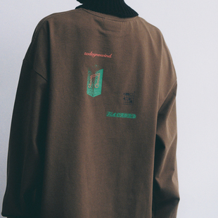 音符和弦图案 T恤 宽松圆领秋冬TEE 全棉印花长袖 todaynowind