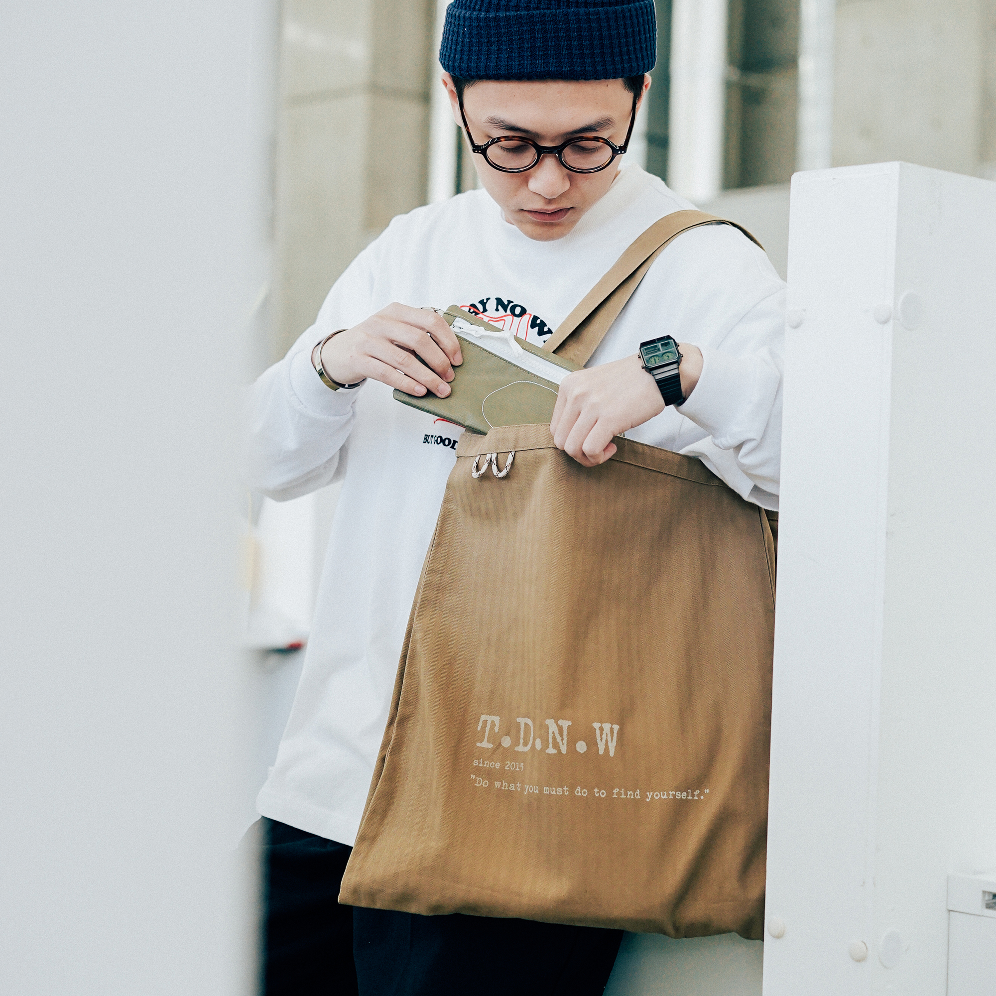 tote人字纹休闲风男女敞口单肩包