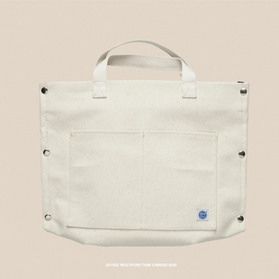 todaynowind 2019ss多功能手提帆布包复古坯布男女包可拆卸托特包